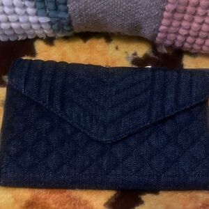 Quilted Dark Blue Denim Clutch with Strap